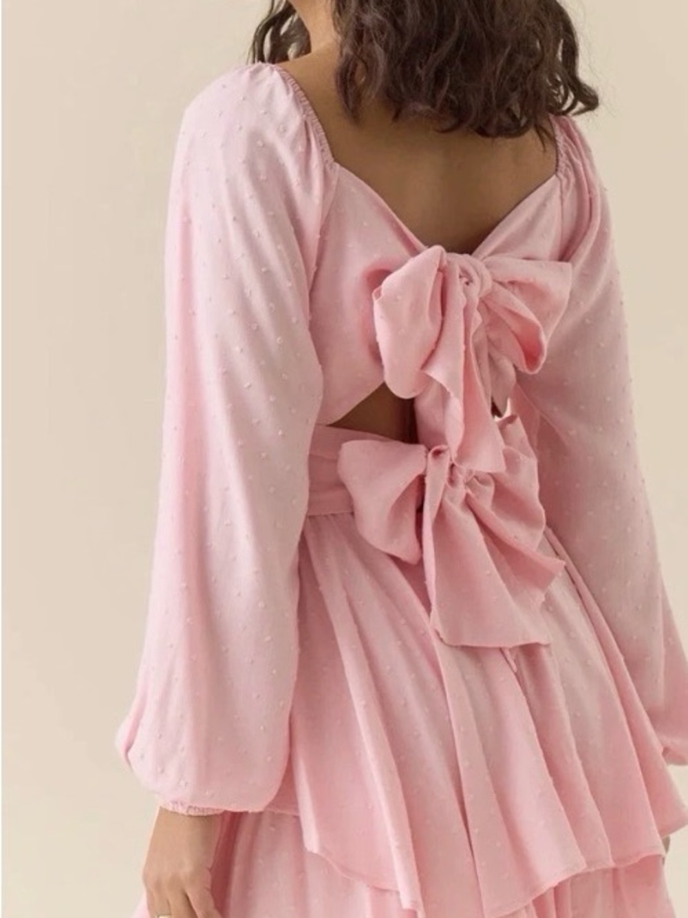 Altar'd State Soft Pink Long-Sleeve Empire Double Tie Back Romper - Picture 9 of 9